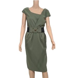 Amanda Lane Women's Dress Green Military with Belt Size 16